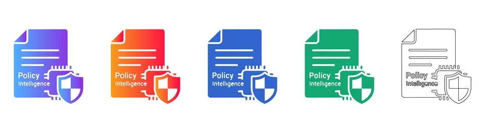 Policy Intelligence Document Icon Set Illustrazione stock