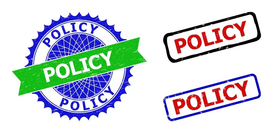 POLICY Rosette and Rectangle Bicolor Watermarks with Rubber Surfaces Stock Illustration