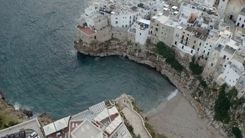 Polignano a Mare, aerial view above the city, Italy Stock Footage 113059244