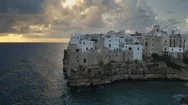 Polignano A Mare, Aerial View Above The City, Italy Stock Footage