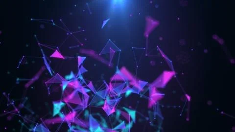 Poligonal neon background. Abstract triangular forms. Geometric VJ footage. Stock Illustration