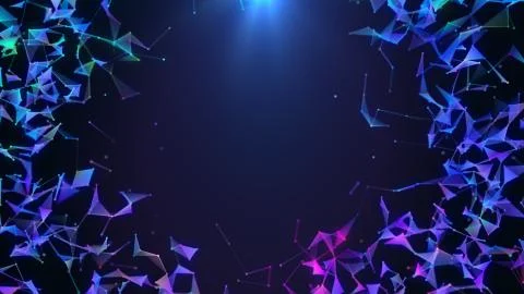 Poligonal neon background. Abstract triangular forms. Geometric VJ footage. Illustration