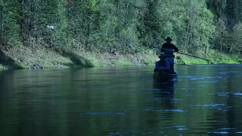 Poling in a Canoe Stock Footage