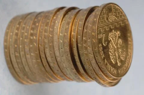 Polish 2 gold coin in the stack Stock Photos