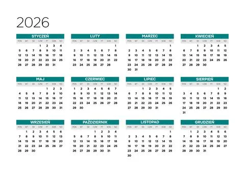 Polish 2026 Horizontal 4x3 Grid Blank Annual Planner Grid Clean Business Yearly 스톡 일러스트