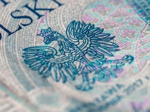 Polish banknote with detailed eagle emblem in focus Stock Illustration