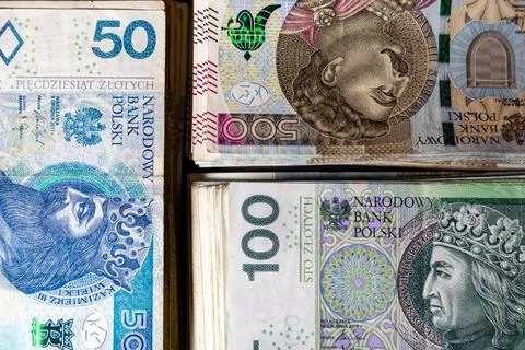 Polish Banknotes in Multiple Denominations Displayed in Stacked Arrangement Photos