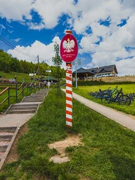 Polish border marker at Trojstyk border junction Jaworzynka Poland June 6 2026 Foto stock