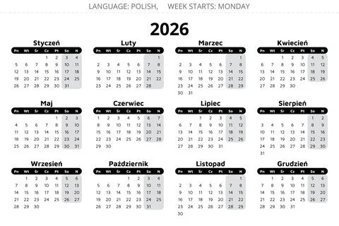 Polish calendar 2026 year. Vector illustration Poland Stock Illustration