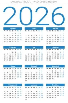 Polish calendar 2026 year. Vector illustration for Poland big title Stock Illustration