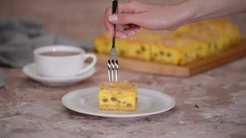 Polish cheesecake layered with lattice pattern, Krakow style. Stock Footage 159487341