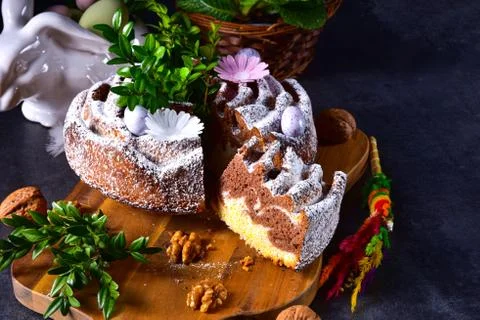 Polish Easter cake with nuts and chocolate Stock Photos