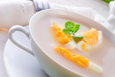 Polish easter soup with egg and sausage Stock Photos