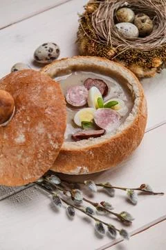Polish easter soup with egg and sausage Stock Photos
