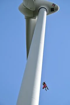 Polish firefighters excercise at Wind Farm, Kamiensk, Poland - 11 Aug 2022 Stock Photos