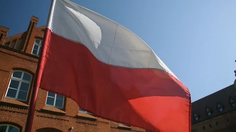 Polish flag close up waving on wind Stock Footage 107238904