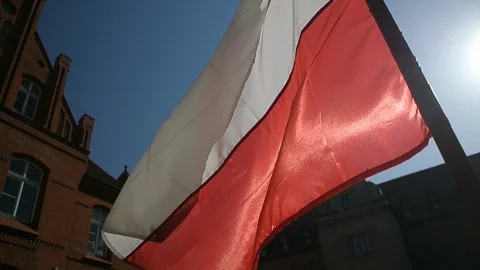 Polish flag close up waving on wind Stock Footage 107238978