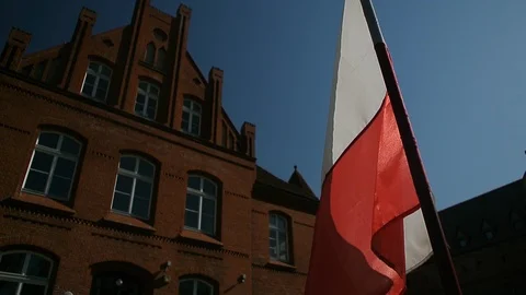 Polish flag close up waving on wind Stock Footage 107239062