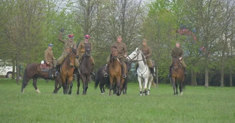 Polish Flag Day in Opole Group of Soldiers Riding Horses as One People in Stock Footage 62792467