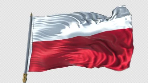 Polish Flag on a flagpole Waving on Transparent Alpha Background Video stock 292305295