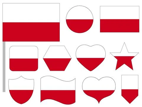 Polish flag icon set in different shapes Stock Illustration
