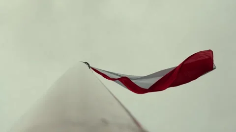 Polish flag waving on a cloudy day from below viewpoint Stock Footage 312208241
