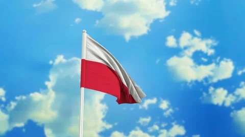 Polish flag waving in the wind against a sky background Stock Footage 281295950