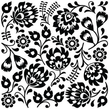 Polish folk art black pattern - Wzory Lowickie, Wycinanki Stock Illustration