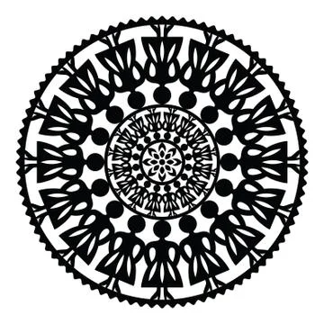 Polish folk art pattern in circle with women - wzory lowickie, wycinanki Stock Illustration