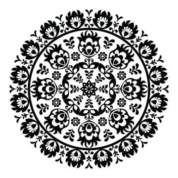 Polish folk art pattern in circle - wzory lowickie, wycinanki Stock Illustration