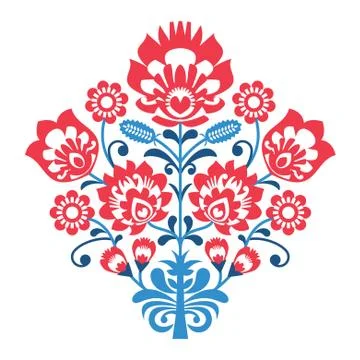 Polish Folk art pattern with flowers - wzory lowickie, wycinanka Stock Illustration