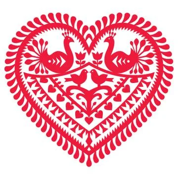 Polish folk art pattern for Valentine's Day - Wycinanki Kurpiowskie Illustrazione stock