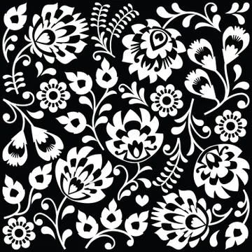 Polish folk art white pattern on black - Wzory Lowickie, Wycinanki Stock Illustration