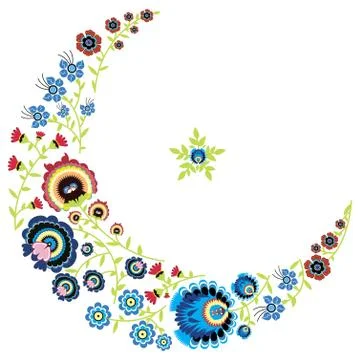 Polish folk floral pattern in moon shape Stock Illustration