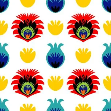 Polish folk tile vector pattern with traditional floral background Stock Illustration