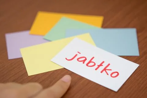 Polish; Learning New Language with the Flaish Card (Translation; Apple) Stock Photos