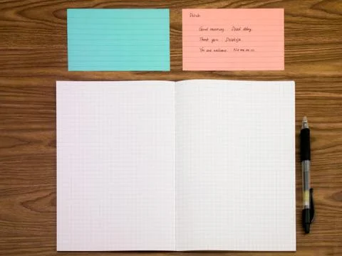 Polish; Learning New Language Writing Words on the Notebook Foto stock
