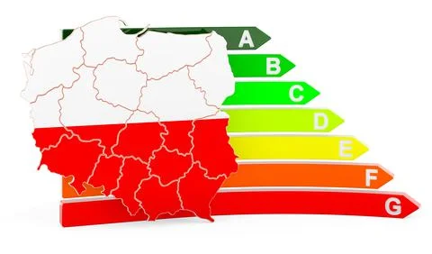 Polish map with energy efficiency rating, 3D rendering Stock Illustration