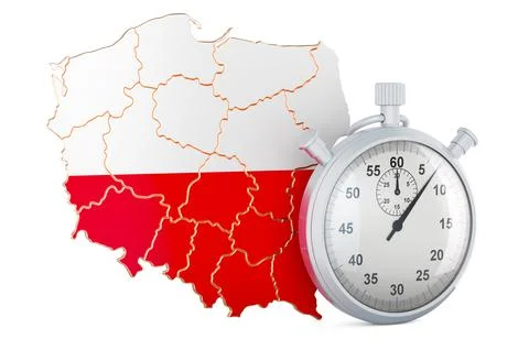 Polish map with stopwatch, 3D rendering Illustrazione stock