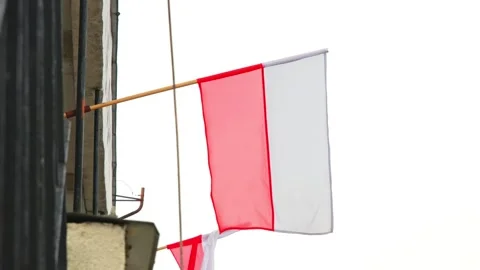 Polish National Flag Mounted on Building Wall Outside of Polling Place Vídeos de archivo 271350153