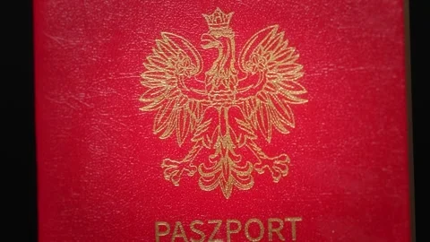 Polish Passport Macro Detail of Eagle Emblem and Text Stock Footage 346335390