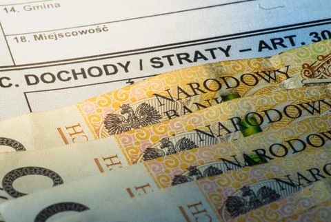 Polish Pit Tax forms and currency showcasing financial responsibilities in .. Stock Photos