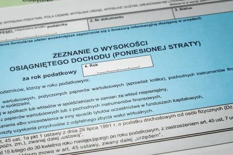 Polish Pit tax forms highlighting earnings and revenue for individual taxpaye Stock Photos