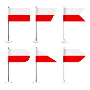 Polish table flags on a chrome steel pole. Souvenir from Poland. Desk flag made Illustrazione stock