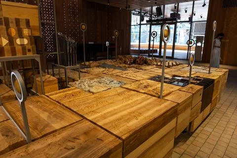 Polish Table symbolizing Polish map in Poland national Pavilion at Expo 2020. Fotos de archivo