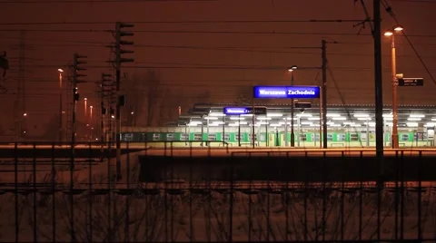 Polish train station at night Stock Footage 49120488