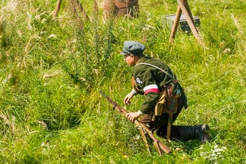 Polish volunteer is preparing to attack Stock Photos