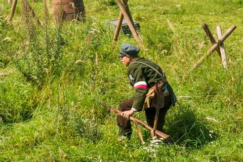 Polish volunteer is preparing to attack Stock Photos