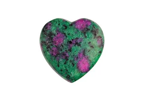 Polished anyolite heart with ruby inclusions isolated on white background Stockfoto's