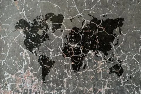 Polished bare concrete wall texture background with world map Stock Illustration